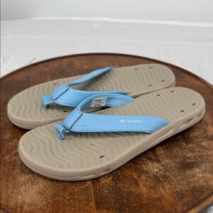Columbia Sandals Wm 8 Light Blue Flip Flop Thong Vent Crush Boat Fishing